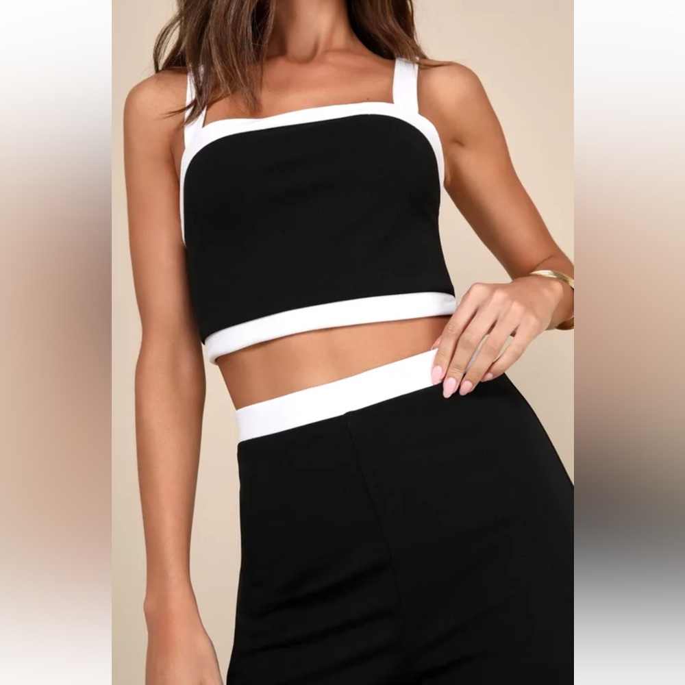 Lulus Set for Perfection Black White Color Block Two Piece Jumpsuit Size Small - Picture 4 of 13
